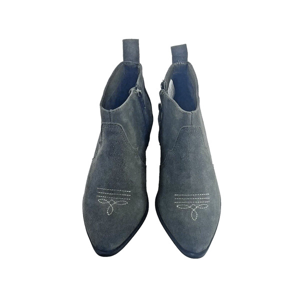 American Eagle Ankle Booties Womens 8M Western Pointed Toe Grey Embroidered Zip - Picture 2 of 11